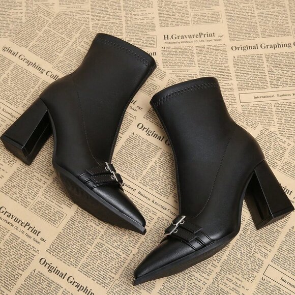 Black Business Casual Women's Versatile Elegant Ankle Boots - Picture 3 of 5